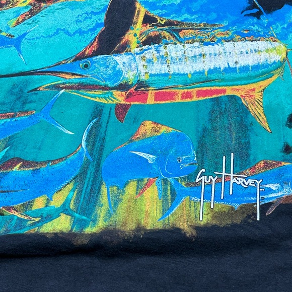 Guy Harvey brand black short sleeve tee shirt.  Fish scene on back.  Size Small. - Picture 5 of 8